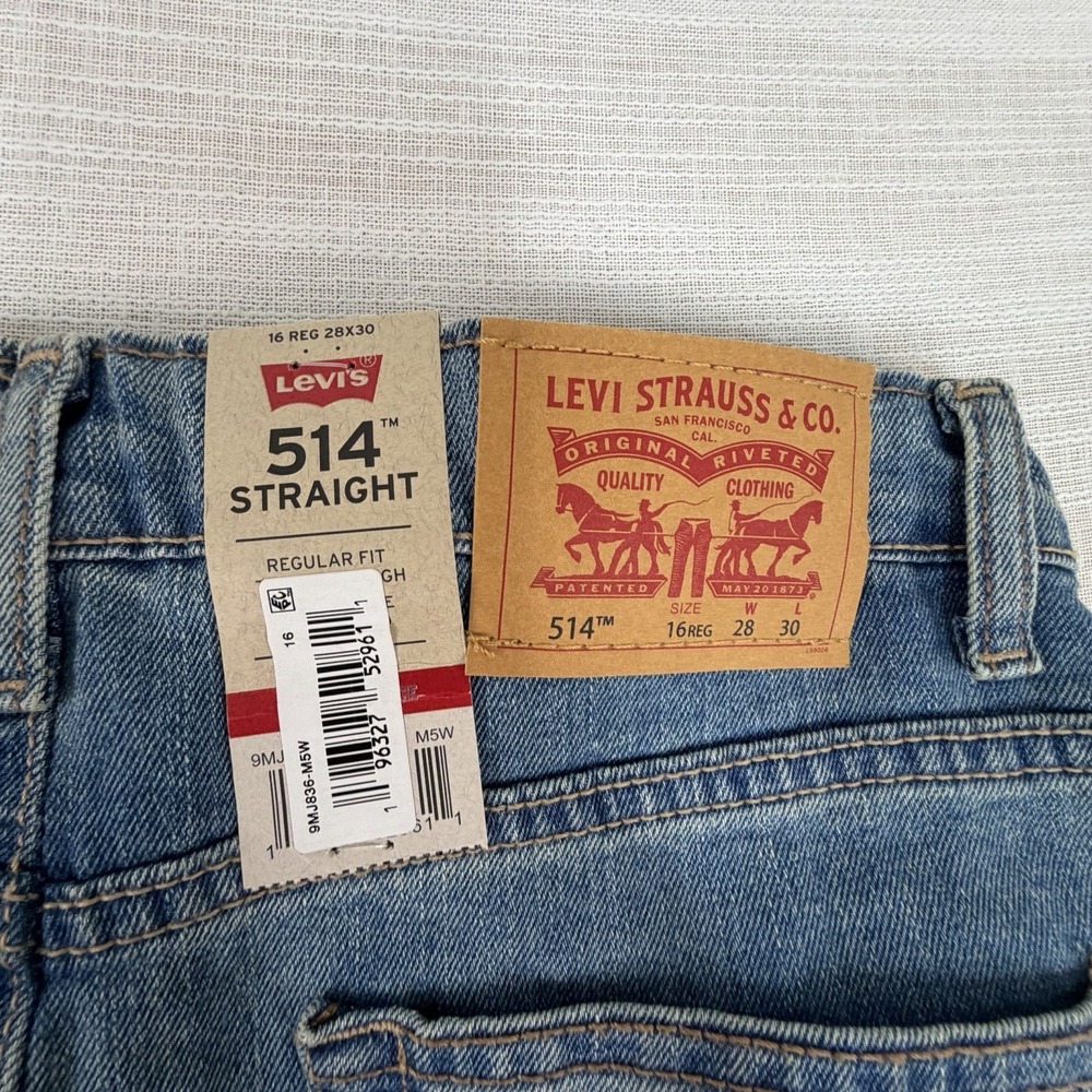 New Levis 514 Straight Regular Fit Jeans Boys Sz 16 28x30 Adjust Waist Denim NWT - Picture 2 of 8